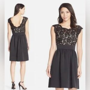 ELIZA J Womens Black Lace & Faille Dress Size 14 Fit & Flare Formal Event